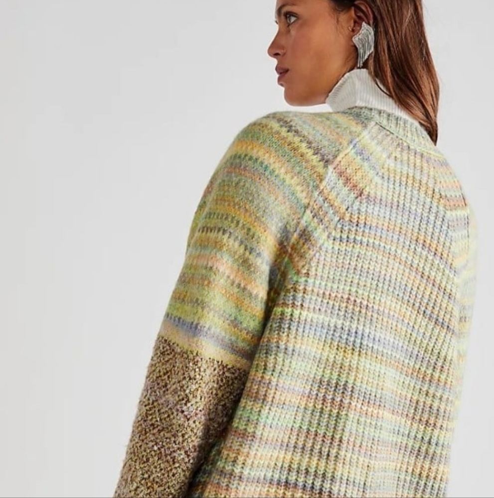 Free People Chocolate Lime Combo Sedona Cardi Sweater Size Med NWT - Picture 10 of 14